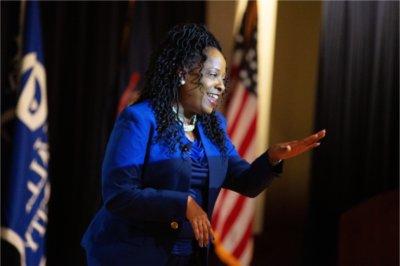 TaRita Johnson delivers speech at DeVos Center during MLK Week